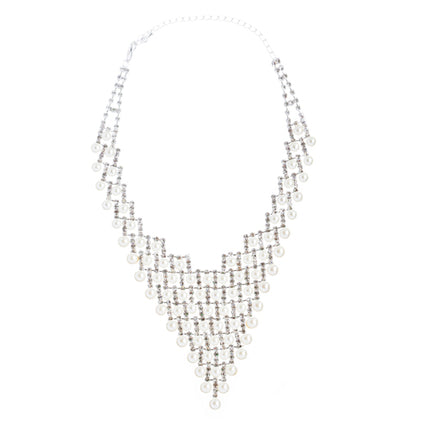 Bridal Wedding Jewelry Crystal Rhinestone Elegant Pearl Drops Necklace J521 SLV - Accessoriesforever