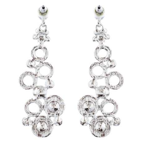 Bridal Wedding Jewelry Crystal Rhinestone Dot Linked Dangle Drop Earrings Silver