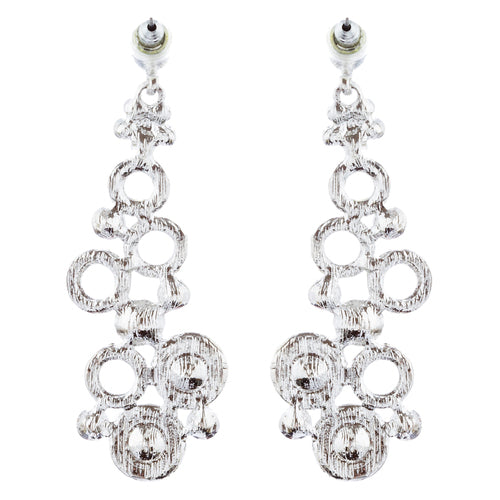Bridal Wedding Jewelry Crystal Rhinestone Dot Linked Dangle Drop Earrings Silver