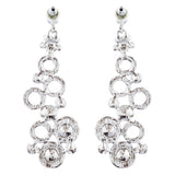 Bridal Wedding Jewelry Crystal Rhinestone Dot Linked Dangle Drop Earrings Silver
