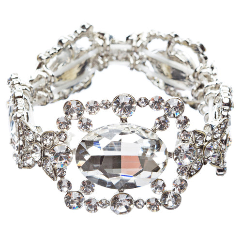 Bridal Wedding Jewelry Oval Cluster Glass Stone Stretch Fashion Bracelet B434