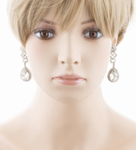 Bridal Wedding Jewelry Elegant Classic Teardrop Dangle Fashion Earrings Silver - Accessoriesforever