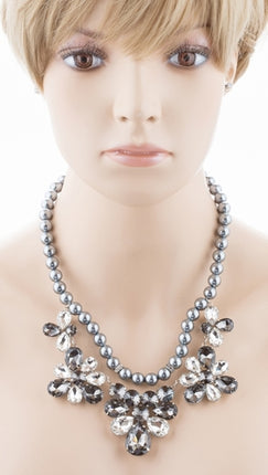 Bridal Wedding Jewelry Crystal Rhinestone Captivating Floral Bib Necklace J509GR - Accessoriesforever
