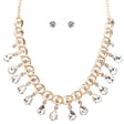 Beautiful Crystal Rhinestone Dazzling Dangling Teardrop Necklace Set J528 Gold