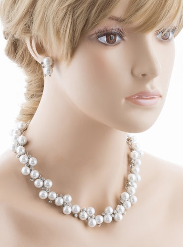 Bridal Wedding Jewelry Set Crystal Rhinestone Pearl Lovely Elegance Necklace - Accessoriesforever
