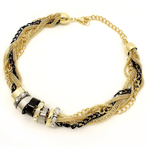 Multi Crystal Rings on Multi Chain Necklace Gold