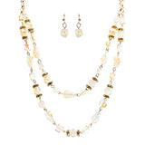 Beautiful Fashion Beads Double Layered Design Statement Necklace Set Ivory