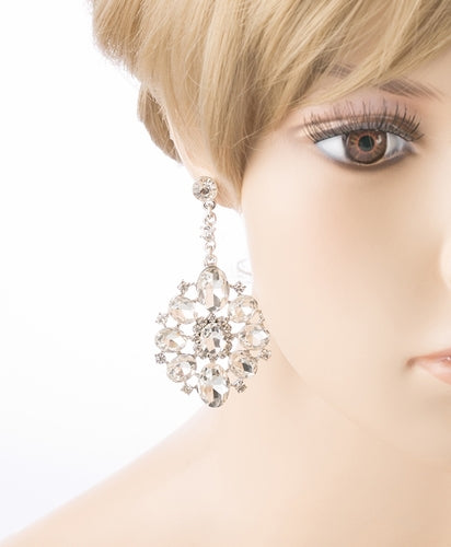 Bridal Wedding Jewelry Crystal Rhinestone Dangle Drop Earrings E611SV - Accessoriesforever