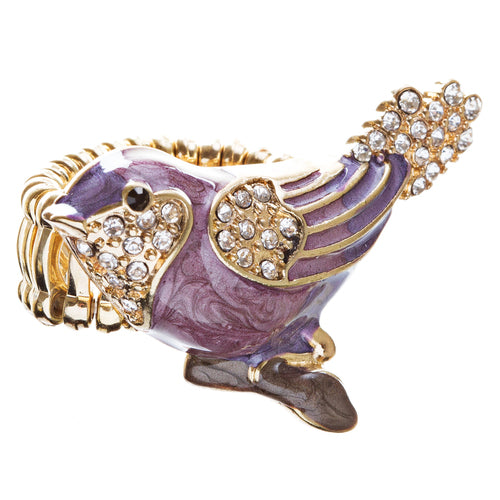 Bird Enamel Crystal Animal Stretch Fashion Ring Pink