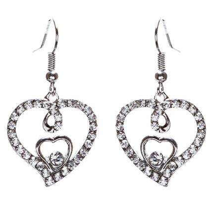 Adorable Valentine Theme Fashion Crystal Rhinestone Heart Earrings E908 Silver