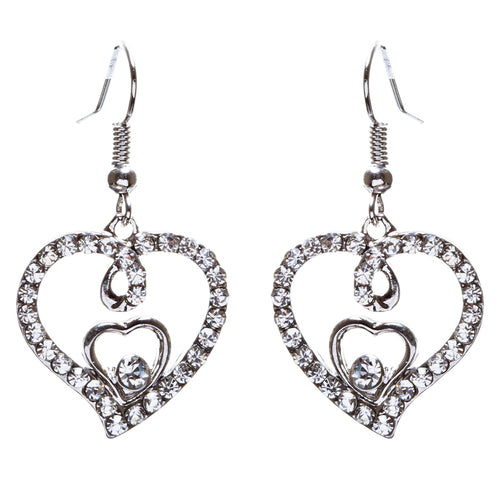 Adorable Valentine Theme Fashion Crystal Rhinestone Heart Earrings E908 Silver