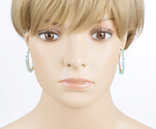 Crystal Wired Handmade Beautiful Fashion Dangle Hoop Earrings Gold Blue