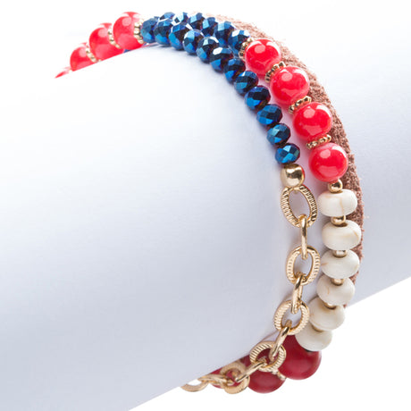 Beautiful Stone Bead Tribal Bohemian Statement Wrap Fashion Bracelet B447 Red