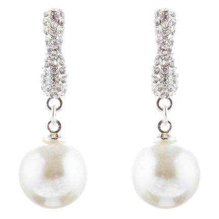 Bridal Wedding Jewelry Crystal Rhinestone Pearl Simple Dangle Earrings E975 SV - Accessoriesforever