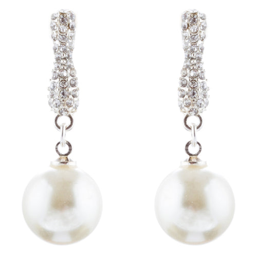 Bridal Wedding Jewelry Crystal Rhinestone Pearl Simple Dangle Earrings E975 SV