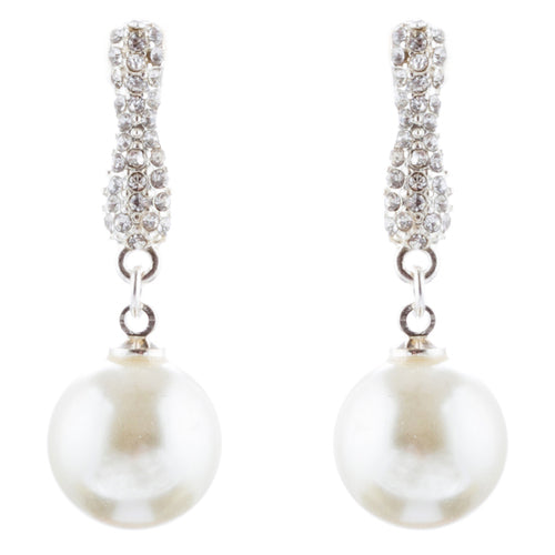 Bridal Wedding Jewelry Crystal Rhinestone Pearl Simple Dangle Earrings E975 SV