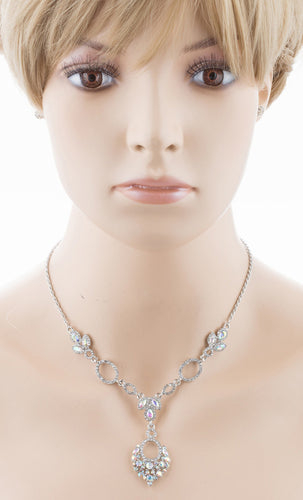 Bridal Wedding Jewelry Crystal Rhinestone Vintage Style Necklace Set J689 Silver
