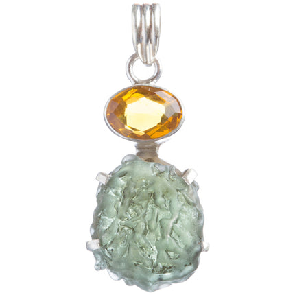 925 Sterling Silver Natural Gemstones Moldavite Topaz Pendant FJSVP2099