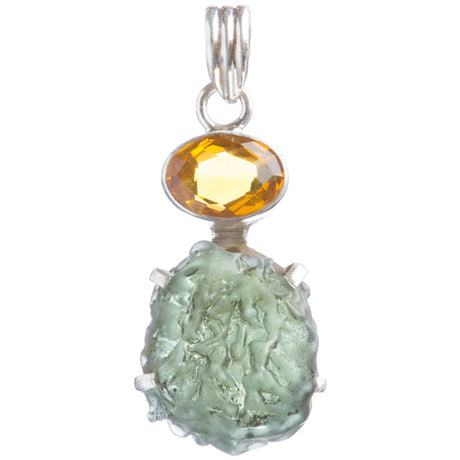 925 Sterling Silver Natural Gemstones Moldavite Topaz Pendant FJSVP2099