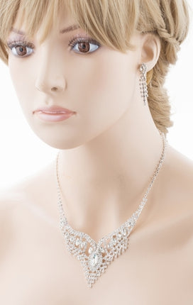 Bridal Wedding Jewelry Crystal Rhinestone Stunning Necklace Set J720 Silver - Accessoriesforever