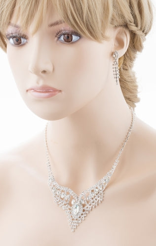Bridal Wedding Jewelry Crystal Rhinestone Stunning Necklace Set J720 Silver