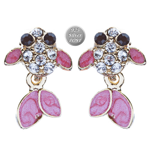 Adorable Crystal Accent Fish Tiny Stud Style Fashion Earrings E504 Gold Pink