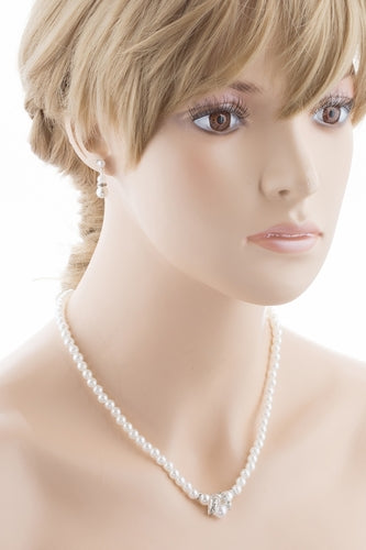 Bridal Wedding Jewelry Set Beautiful Single Strand Pearls Chic Necklace Silver