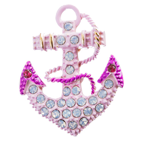 Nautical Jewelry Crystal Rhinestone Attractive Anchor Brooch Pin B163 Pink