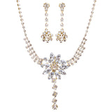 Bridal Wedding Jewelry Prom Rhinestone Pretty Floral Necklace Set J656 Gold