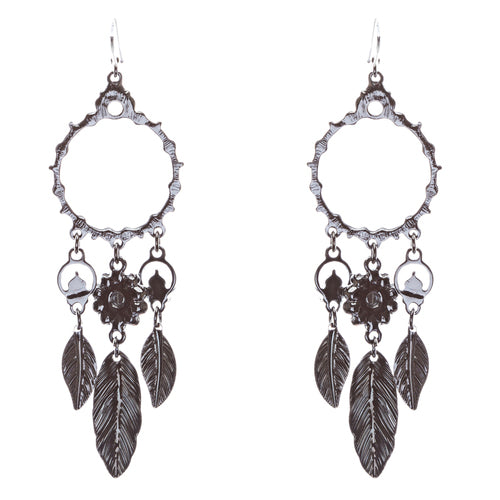 Beautiful Leaf Drop Circle Crystal Rhinestone Fashion Dangle Earrings Hematite - Accessoriesforever
