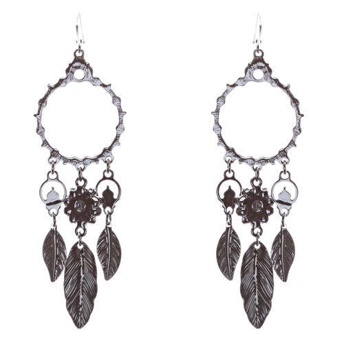 Beautiful Leaf Drop Circle Crystal Rhinestone Fashion Dangle Earrings Hematite