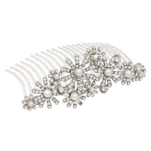 Bridal Wedding Jewelry Crystal Rhinestone Elegant MidSize Floral Hair Tiara Comb