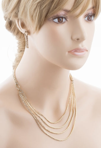 Bridal Wedding Jewelry Crystal Rhinestone Beautiful Drape Design Necklace Gold - Accessoriesforever