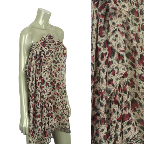 Beach Sarong Pareo Shawl Wrap Leopard N Border Fuschia