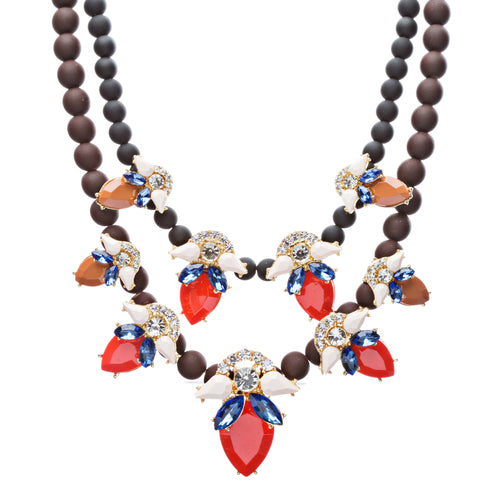 Stunning Double Chain Crystal Rhinestone Tear Drop Statement Necklace JN243 Red