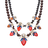 Stunning Double Chain Crystal Rhinestone Tear Drop Statement Necklace JN243 Red