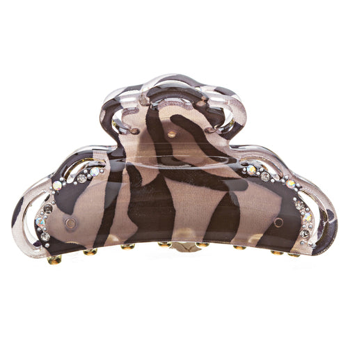 Woman Hair Claw Lucite Animal Print Crystal Brown NEW - Accessoriesforever