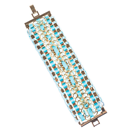 Beautiful Stone Fabric Crystal Rhinestone Latch Fashion Wide Bracelet B456 Blue - Accessoriesforever