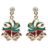 Christmas Jewelry Crystal Rhinestone Twin Bell Holiday Dangle Earrings Red