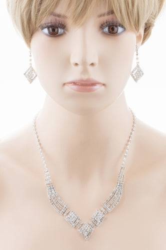 Bridal Wedding Jewelry Crystal Rhinestone Gorgeous Design Necklace J572 Silver