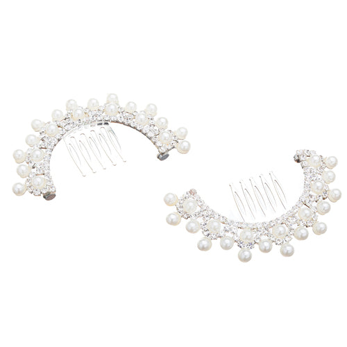 Bridal Wedding Jewelry Crystal Rhinestone Pearl Lined Round Dazzle Hair Comb - Accessoriesforever