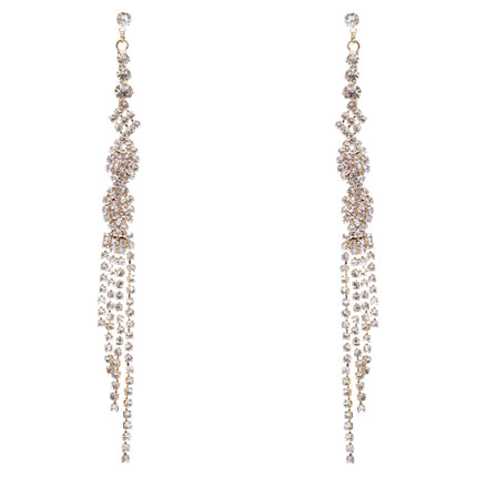 Bridal Wedding Jewelry Crystal Rhinestone Unique Long Drop Dangle Earrings E947G