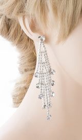 Bridal Wedding Jewelry Crystal Rhinestone Layered Linear Dangle Earrings Silver