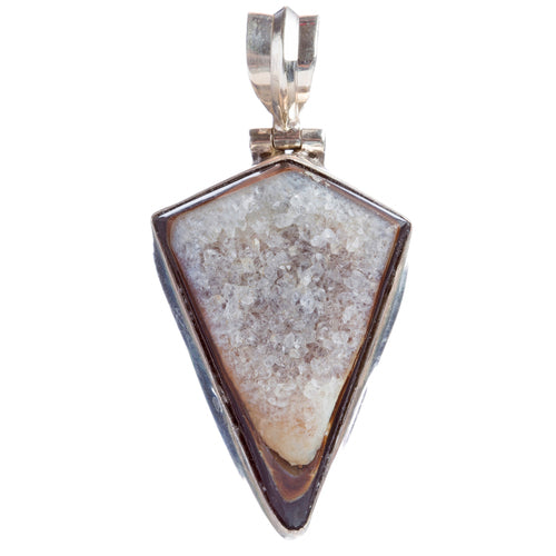 925 Sterling Silver Natural Gemstones Agate Druzy Pendant FJSVP2088
