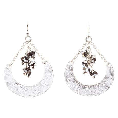 Crystal Cluster Hand Polished Drop Earrings Hematite