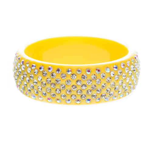 Stunning Sparkle Crystal Rhinestone Studs Design Wide Fashion Bangle Yellow