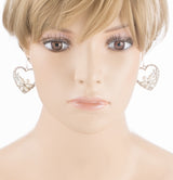 Gorgeous Flower Crystal Rhinestone Fashion Heart Dangle Earrings Silver