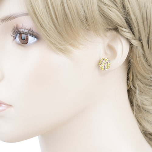 Sport Softball Crystal Rhinestone Stud Post Fashion Earrings Small E1199 Yellow - Accessoriesforever