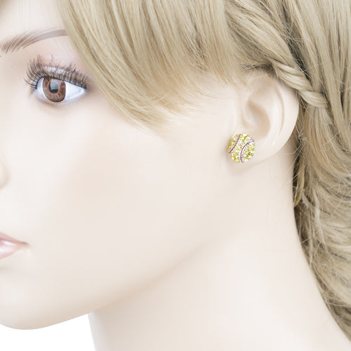 Sport Softball Crystal Rhinestone Stud Post Fashion Earrings Small E1199 Yellow