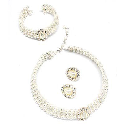Bridal Jewelry Set Pearl 4 Pcs Necklace Bracelet White